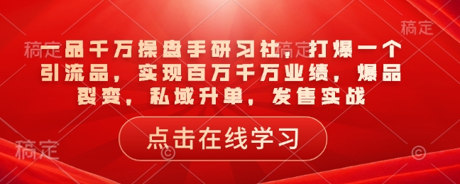 一品千万操盘手研习社，打爆一个引流品，实现百万千万业绩，爆品裂变，私域升单，发售实战-财兔窝项目网