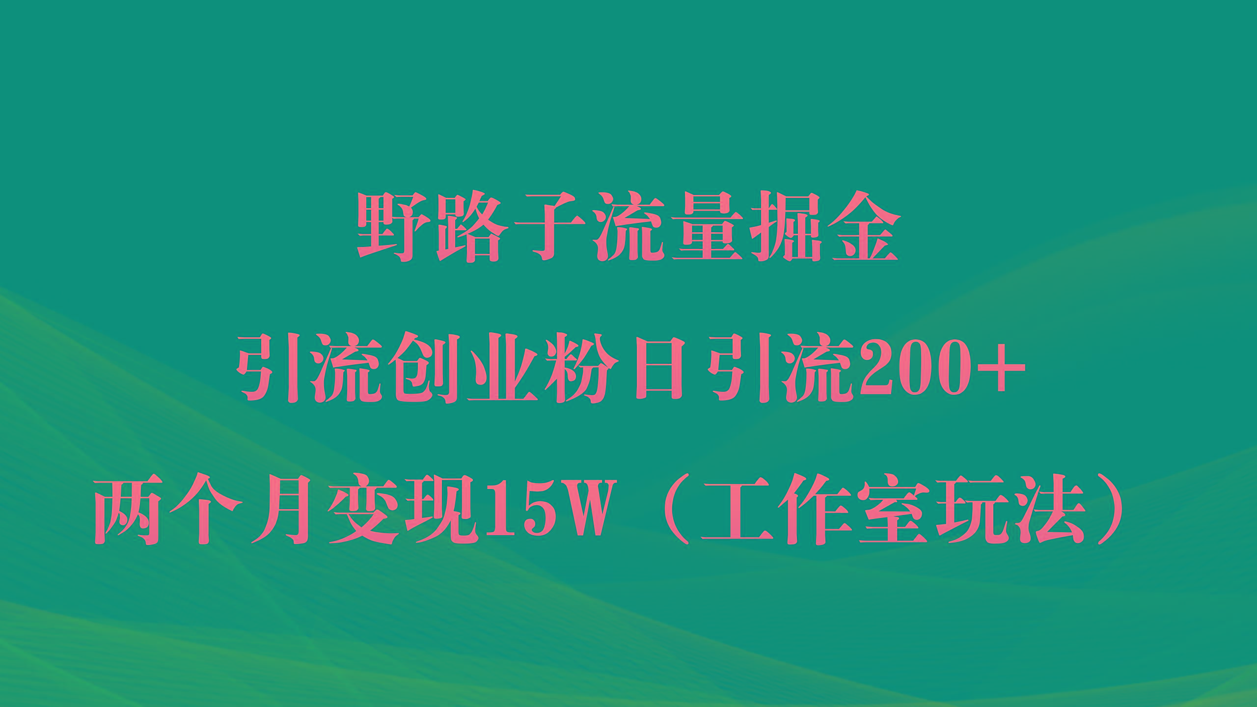 (9513期)野路子流量掘金，引流创业粉日引流200+，两个月变现15W(工作室玩法))-财兔窝项目网