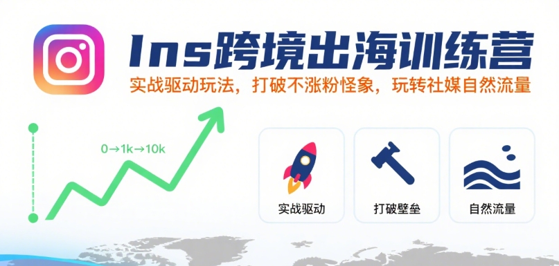 Ins跨境出海训练营，实战驱动玩法，打破不涨粉怪象，玩转社媒自然流量-财兔窝项目网