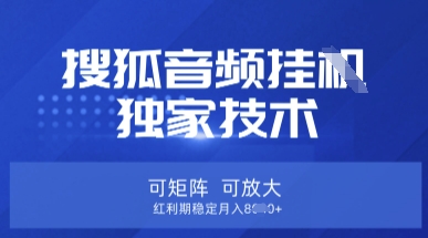 【搜狐音频挂G】独家技术，可矩阵可放大，红利期稳定月入8k【揭秘】-财兔窝项目网