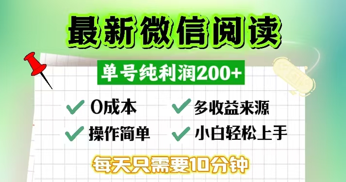 微信阅读最新玩法，每天十分钟，单号一天200+，简单0零成本，当日提现-财兔窝项目网