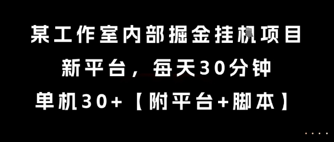 某工作室内部掘金挂G项目，新平台，每天30分钟，单机30+【揭秘】-财兔窝项目网
