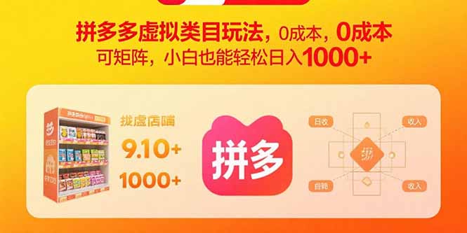 拼多多虚拟类目玩法，0成本，可矩阵，小白也能轻松日入1000+-财兔窝项目网