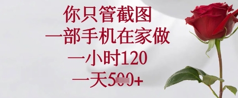 你只管截图，一部手机在家可以做，一小时120.一天5张+【揭秘】-财兔窝项目网