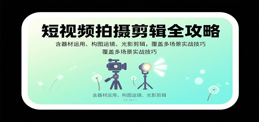 短视频拍摄剪辑全攻略：含器材运用、构图运镜、光影剪辑，覆盖多场景实战技巧-财兔窝项目网