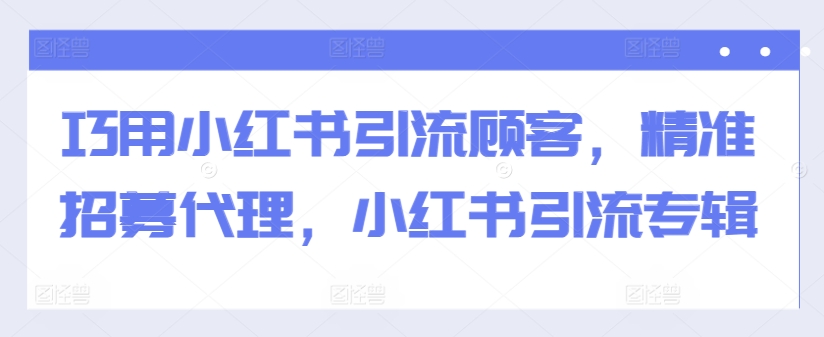 巧用小红书引流顾客，精准招募代理，小红书引流专辑-财兔窝项目网