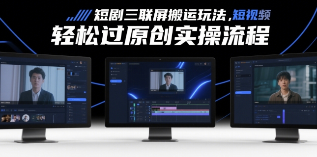 短剧三联屏搬运玩法，短剧搬运轻松过原创实操流程-财兔窝项目网
