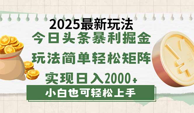 今日头条2025最新玩法，思路简单，复制粘贴，轻松实现矩阵日入2000+-财兔窝项目网