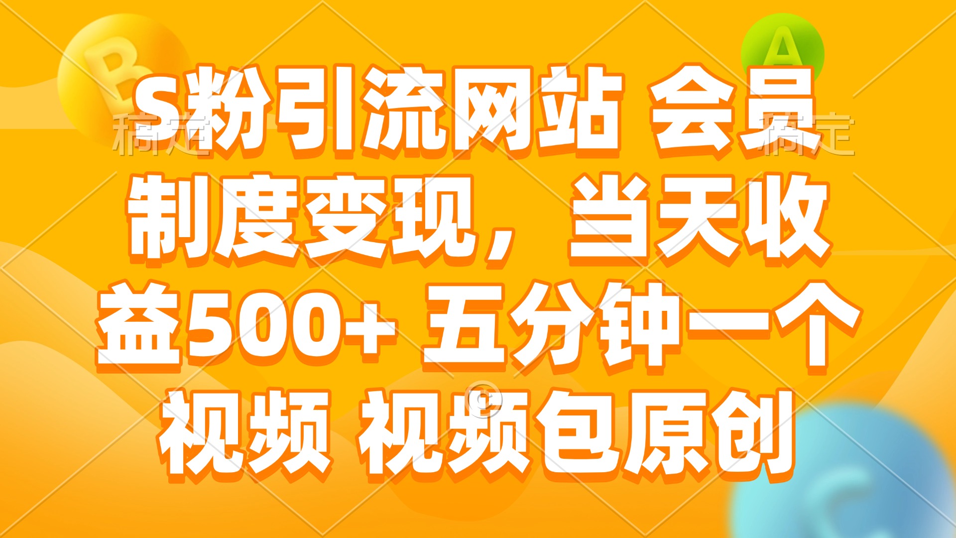 S粉引流网站 会员制度变现，当天收益500+ 五分钟一个视频 视频包原创-财兔窝项目网