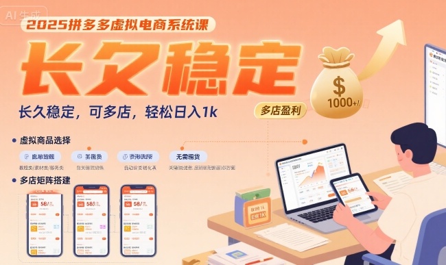 2025拼多多虚拟电商系统课，长久稳定，可多店，轻松日入1k-财兔窝项目网