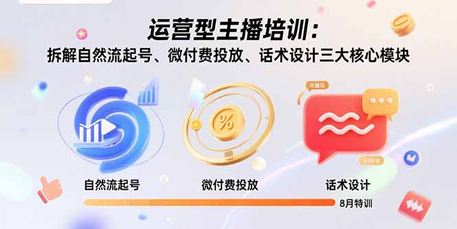 运营型主播培训：拆解自然流起号、微付费投放、话术设计三大核心模块-8月-财兔窝项目网