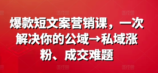 爆款短文案营销课，一次解决你的公域→私域涨粉、成交难题-财兔窝项目网