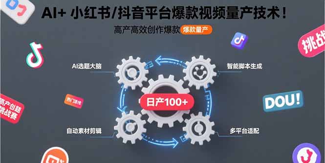 AI+小红书/抖音平台爆款视频量产技术：高产高效创作爆款视频！-财兔窝项目网