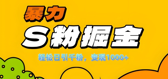 单人单机日引千粉，变现1k+，S粉流量掘金计划攻略【揭秘】-财兔窝项目网