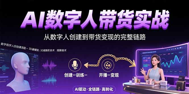 AI数字人+带货实战：从数字人创建到带货变现的完整链路-财兔窝项目网