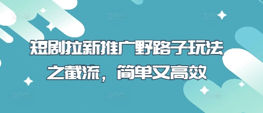 短剧拉新推广野路子玩法之截流，简单又高效-财兔窝项目网