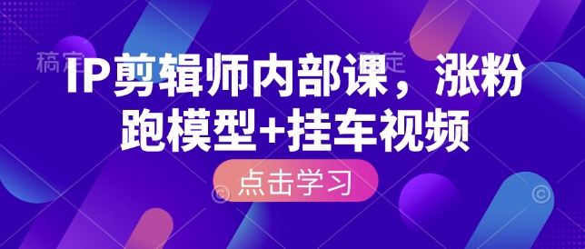 IP剪辑师内部课，涨粉跑模型+挂车视频-财兔窝项目网