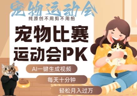 AI一键生成宠物比赛运动会PK视频，纯原创不用剪不用拍，每天十分钟，轻松月入过1W+-财兔窝项目网