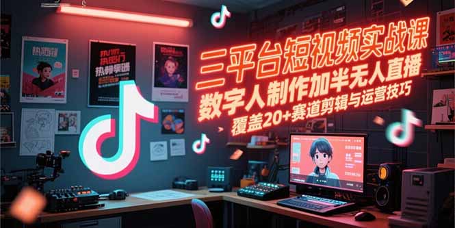 三平台短视频实战课，数字人制作加半无人直播，覆盖20+赛道剪辑与运营技巧-财兔窝项目网