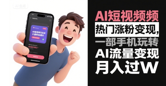 AI短视频热门涨粉变现，一部手机玩转AI流量变现，月入过W-财兔窝项目网