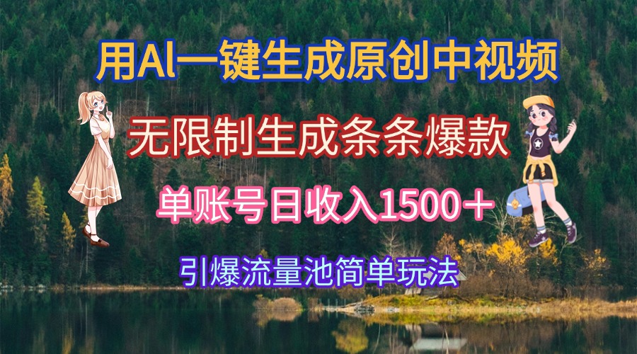 用Al一键生成原创中视频，无限制生成条条爆款，单账号日收入1500＋引爆…-财兔窝项目网