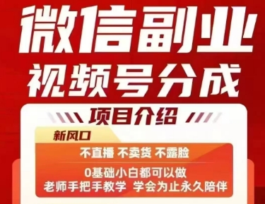 微信副业视频号分成，不直播 不卖货 不露脸，三五分钟即可完成一条作，每日收益几十、几张不等-财兔窝项目网