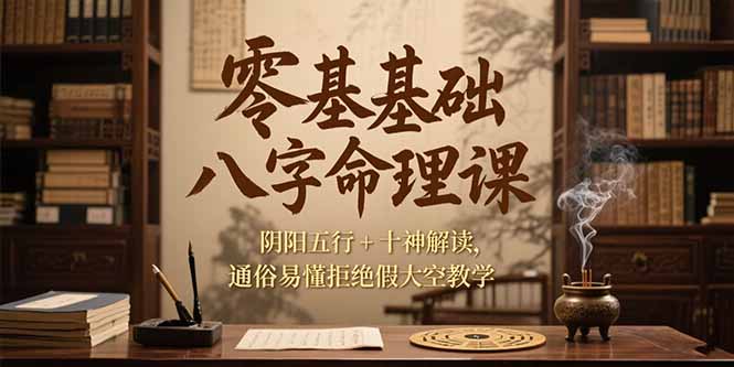 零基础八字命理课，阴阳五行+十神解读，通俗易懂拒绝假大空教学-财兔窝项目网