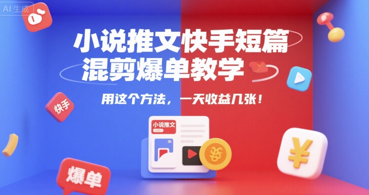 小说推文快手短篇混剪爆单教学，用这个方法，一天收益几张-财兔窝项目网