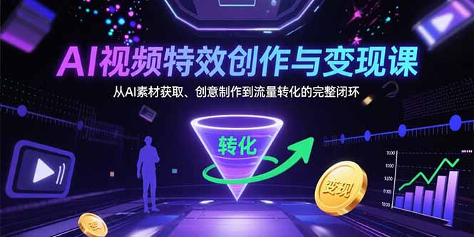 AI视频特效创作与变现课：从AI素材获取、创意制作到流量转化的完整闭环-财兔窝项目网