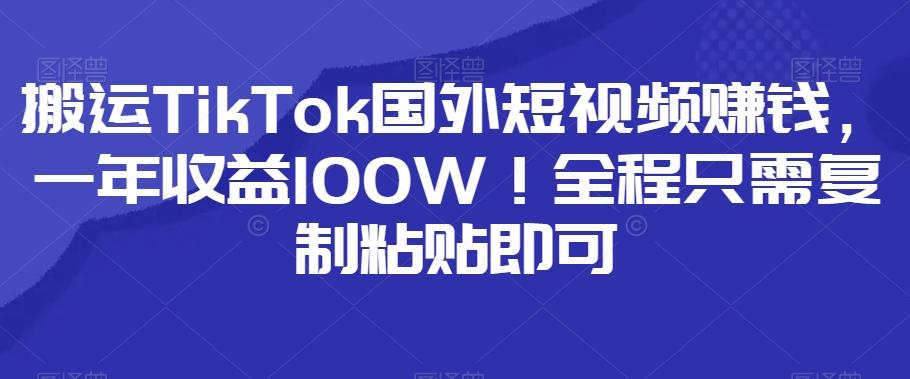 搬运TikTok国外短视频赚钱，一年收益100W！全程只需复制粘贴即可-财兔窝项目网