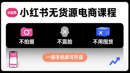 小红书无货源电商课程，不拍摄不露脸不用囤货，一部手机即可开店-财兔窝项目网