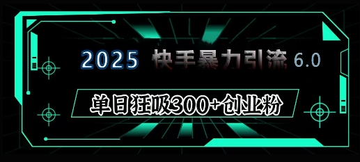 2025年快手6.0保姆级教程震撼来袭，单日狂吸300+精准创业粉-财兔窝项目网
