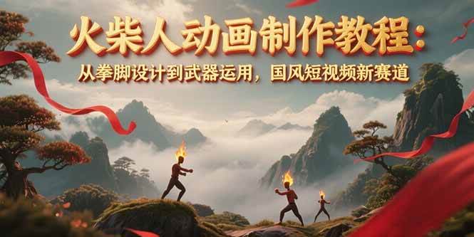火柴人动画制作教程：从拳脚设计到武器运用，国风短视频新赛道-财兔窝项目网