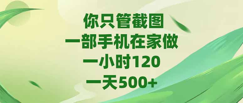 你只管截图，一部手机在家做，一小时120，-天500+-财兔窝项目网