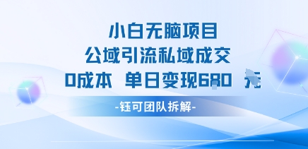小白无脑项目公域引流私域成交0成本单日变现680米-财兔窝项目网