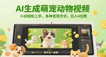AI生成萌宠动物视频，小白轻松上手，多种变现方式，日入4位数-财兔窝项目网