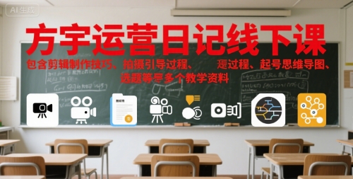 方宇运营日记线下课，包含剪辑制作技巧、拍摄引导过程、起号思维导图、选题等多个教学资料-财兔窝项目网