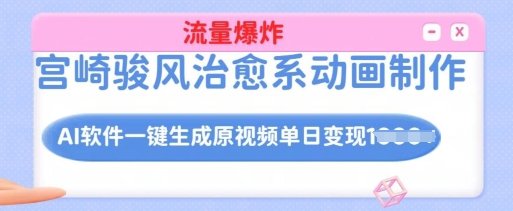 宫崎骏风治愈系动画制作，AI软件一键生成原创视频流量爆炸，单日变现多张，详细实操流程-财兔窝项目网