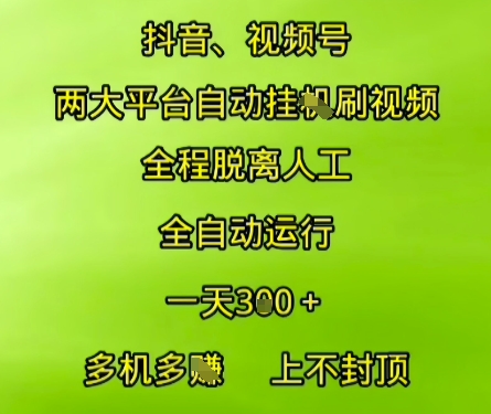 抖音视频号两大平台自动运行，全程脱离人工，自动获取收益，一天3张+，多机多挣，上不封顶【揭秘】-财兔窝项目网