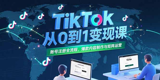 TikTok从0到1变现课，账号注册全流程，爆款内容制作与矩阵运营-财兔窝项目网