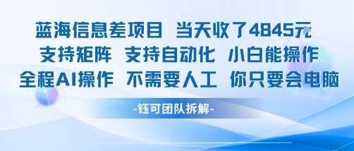 蓝海信息差项目当天收米1k+ 支持矩阵支持自动化小白能操作全程AI操作不需要人工你只要会电脑-财兔窝项目网
