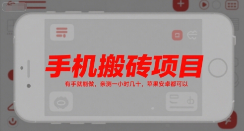 手机搬砖项目，有手就能做，亲测一小时几十，苹果安卓都可以-财兔窝项目网