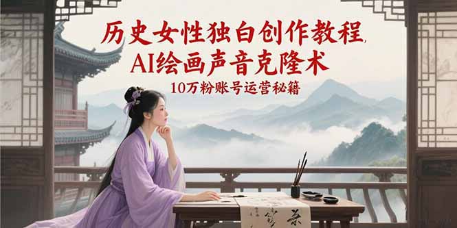历史女性独白创作教程，AI绘画声音克隆术，10万粉账号运营秘籍-财兔窝项目网