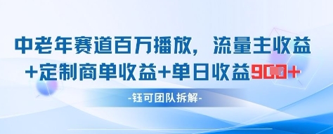 中老年赛道百万播放+流量主收益+定制收益，单日收益9张-财兔窝项目网