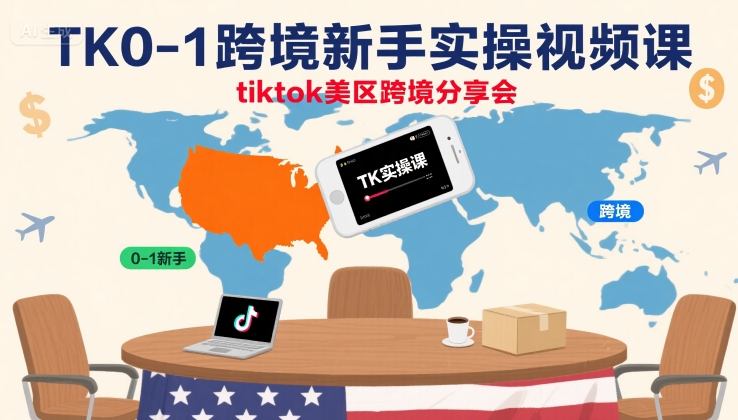 TK0-1跨境新手实操视频课，tiktok美区跨境分享会-财兔窝项目网