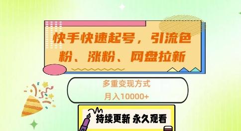 快手快速起号，引流s粉、涨粉、网盘拉新多重变现方式，月入1w【揭秘】-财兔窝项目网