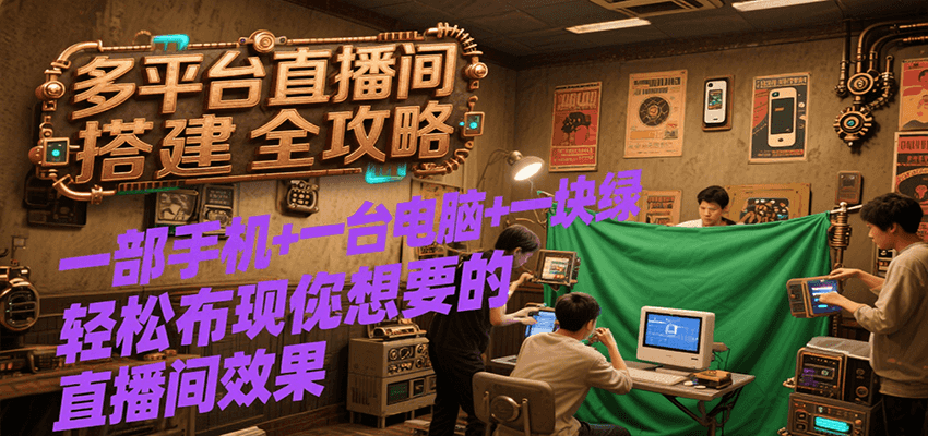多平台直播间搭建全攻略，一部手机+一台电脑+一块绿布轻松实现你想要的直播间效果-财兔窝项目网