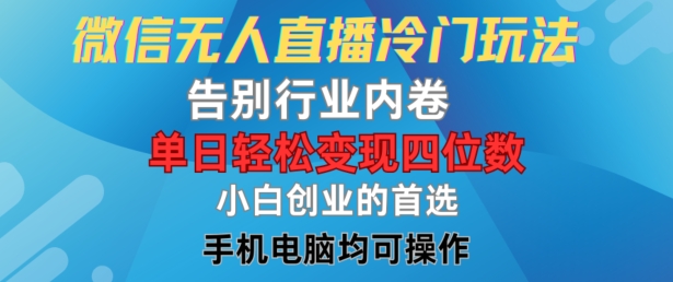 微信无人直播冷门玩法，告别行业内卷，单日轻松变现四位数，小白的创业首选【揭秘】-财兔窝项目网
