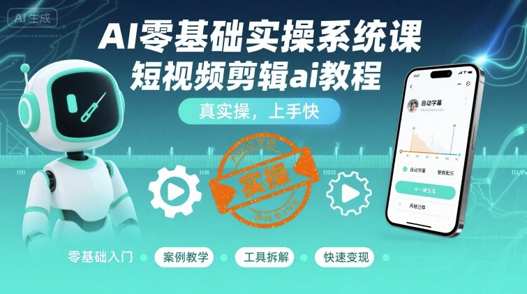 AI零基础实操系统课，短视频剪辑ai教程，真实操，上手快-财兔窝项目网