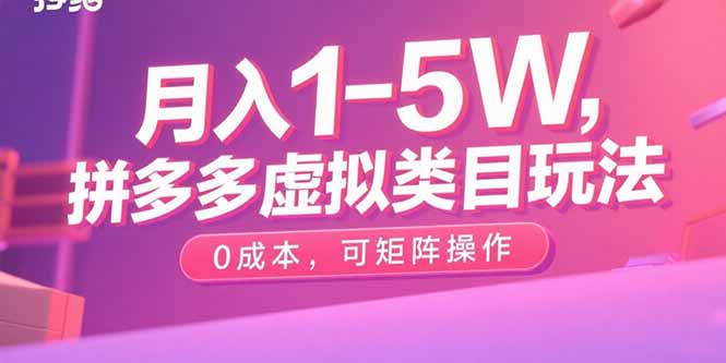 月入1-5W，拼多多虚拟类目玩法，0成本，可矩阵操作-财兔窝项目网